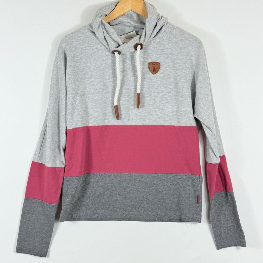 Wanakome Grey Pink Colorblock Cowl Neck Sweatshirt Shirt Top Women's Size Small‎